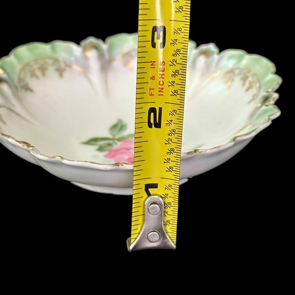 R S PRUSSIA ANTIQUE PORCELAIN ROSES JEWELRY CANDY DISH GOLD GREEN HAND PAINTED - Picture 15 of 15